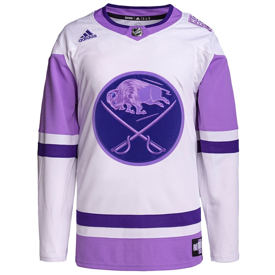 Alternative view of Buffalo Sabres Hockey Fights Cancer Primegreen Men Jersey - White/Purple - JS534 