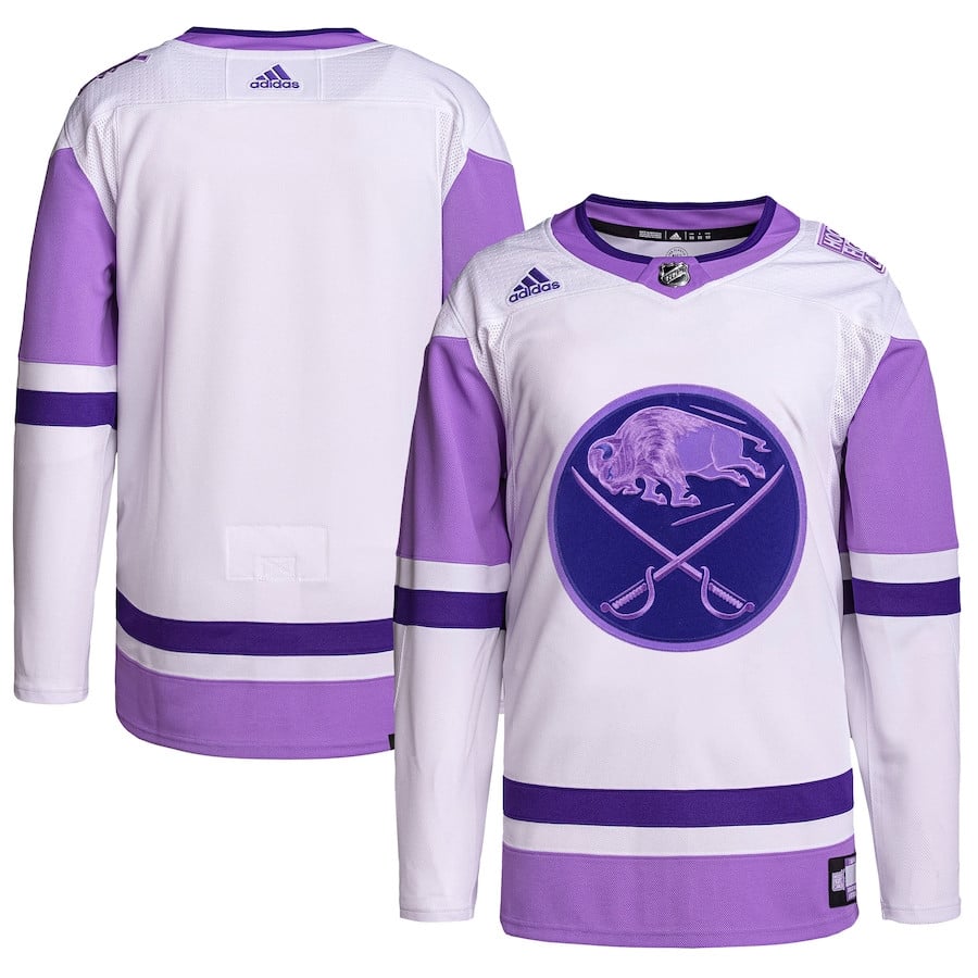 Buffalo Sabres Hockey Fights Cancer Primegreen Men Jersey - White/Purple - JS534 
