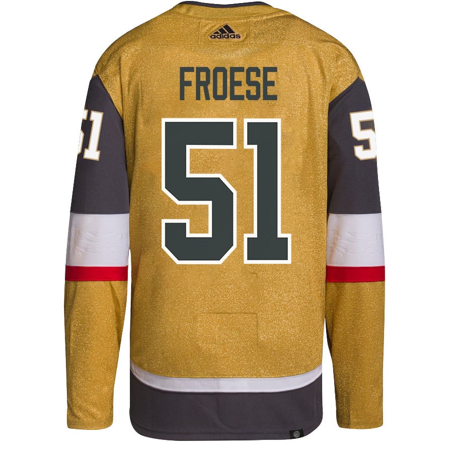 Alternative view of Byron Froese 51 Vegas Golden Knights Stanley Cup 2023 Champions Patch Home Breakaway Men Jersey - Gold - JS911 