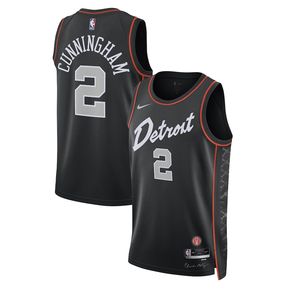 Alternative view of Cade Cunningham 2 Detroit Pistons 2023/24 Swingman Jersey - City Edition - Unisex Black - JS910 