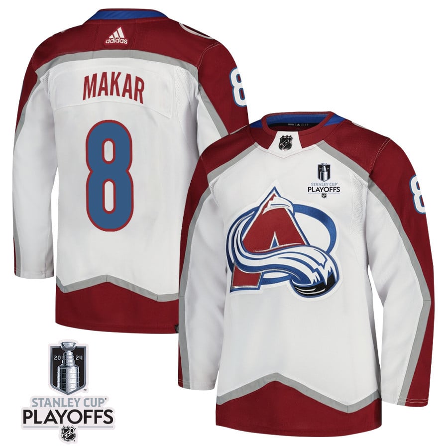 Cale Makar 8 Colorado Avalanche 2024 NHL Playoffs Patch Away Jersey - Men, White - JS823 