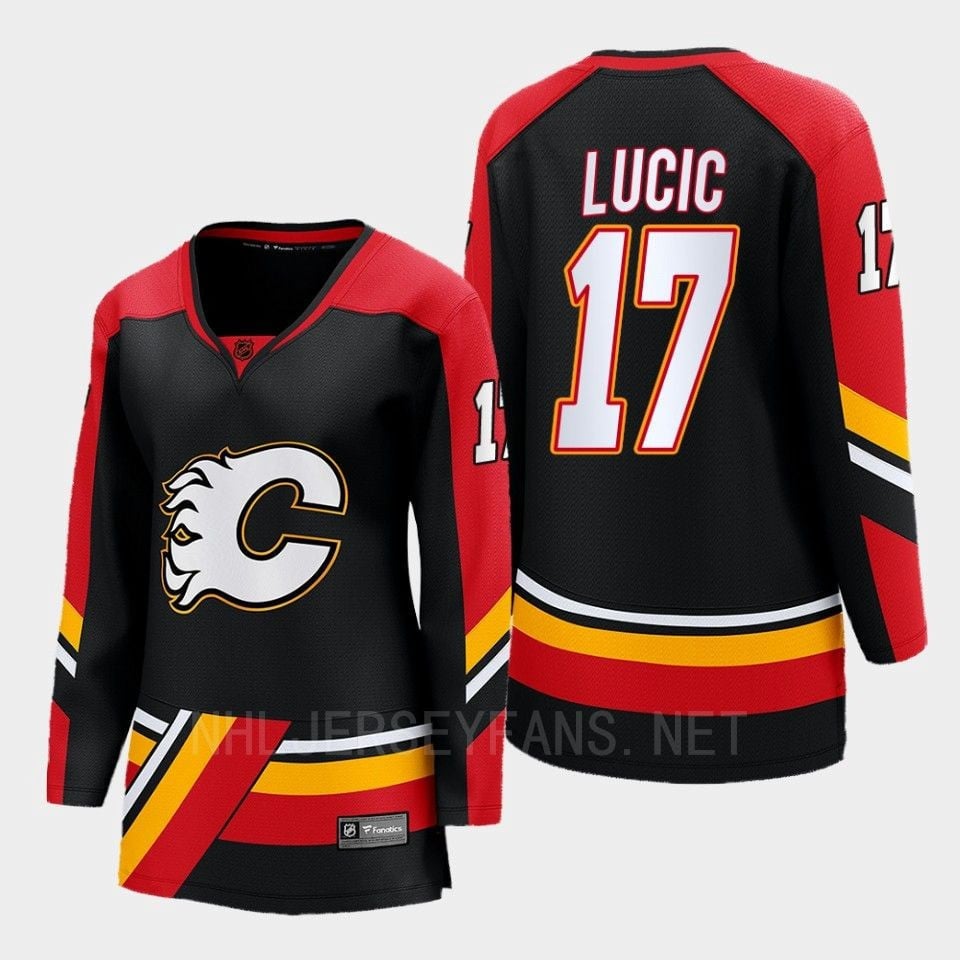 Calgary Flames 17 Milan Lucic Reverse Retro Black Equipment, Women - JS838 