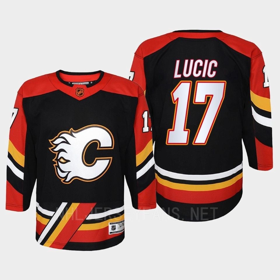 Calgary Flames 17 Milan Lucic Reverse Retro Black Equipment, Youth - JS720 
