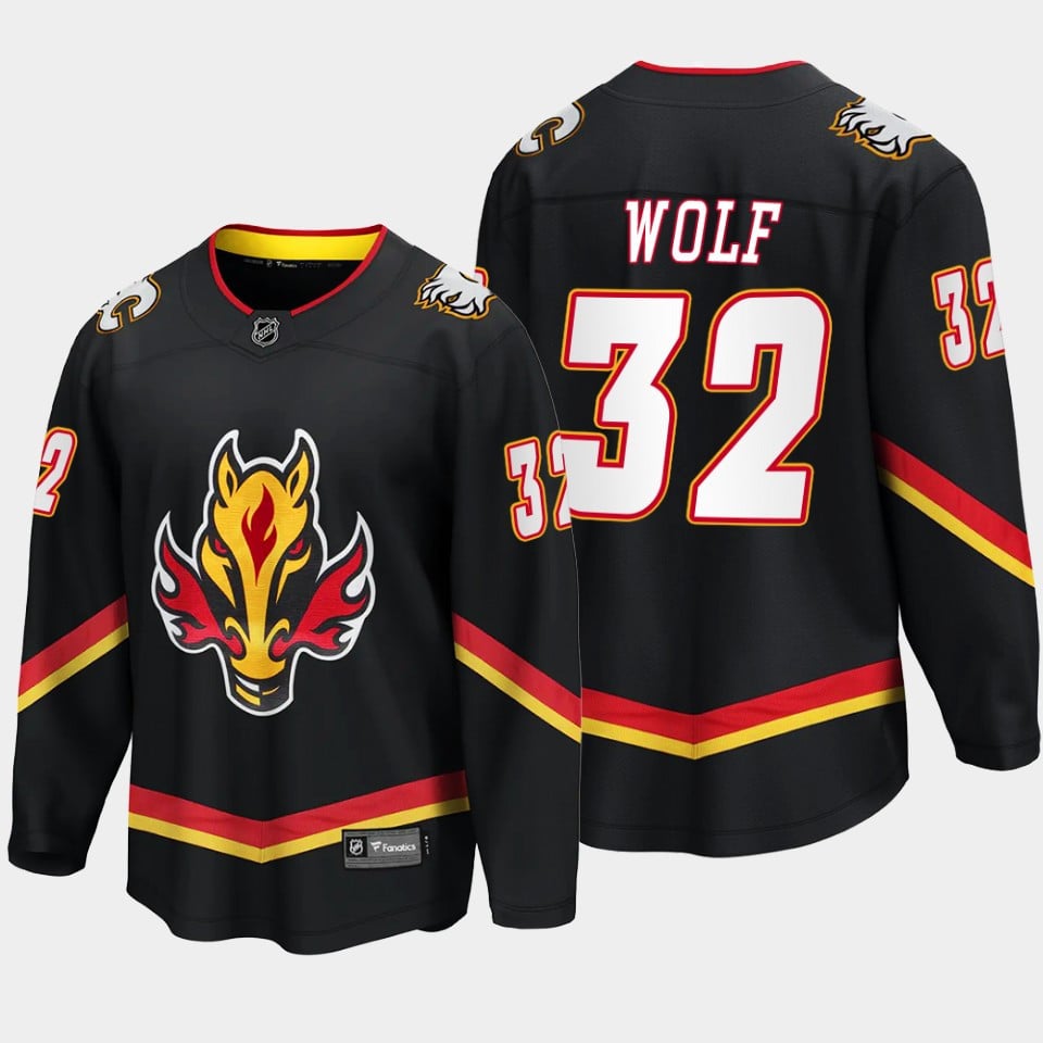 Calgary Flames Dustin Wolf 32 Alternate Black Jersey Breakaway Player - JS835 