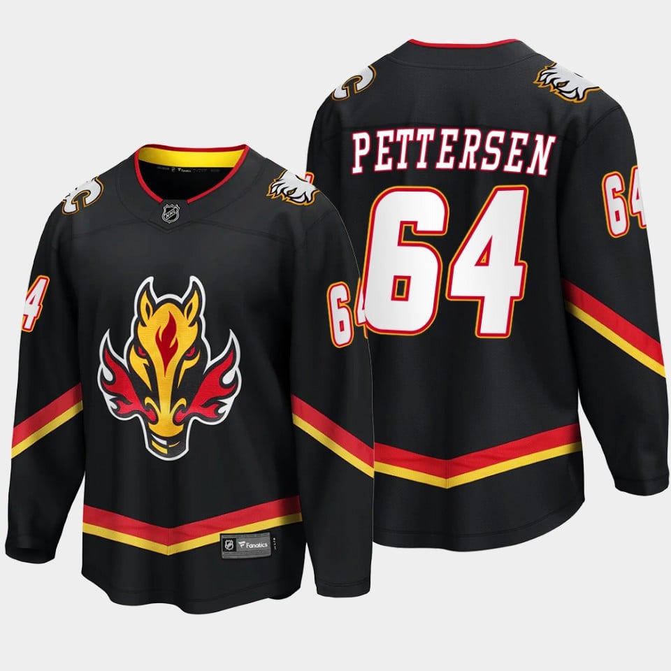 Calgary Flames Emilio Pettersen 64 Alternate Black Jersey Breakaway Player - JS358 