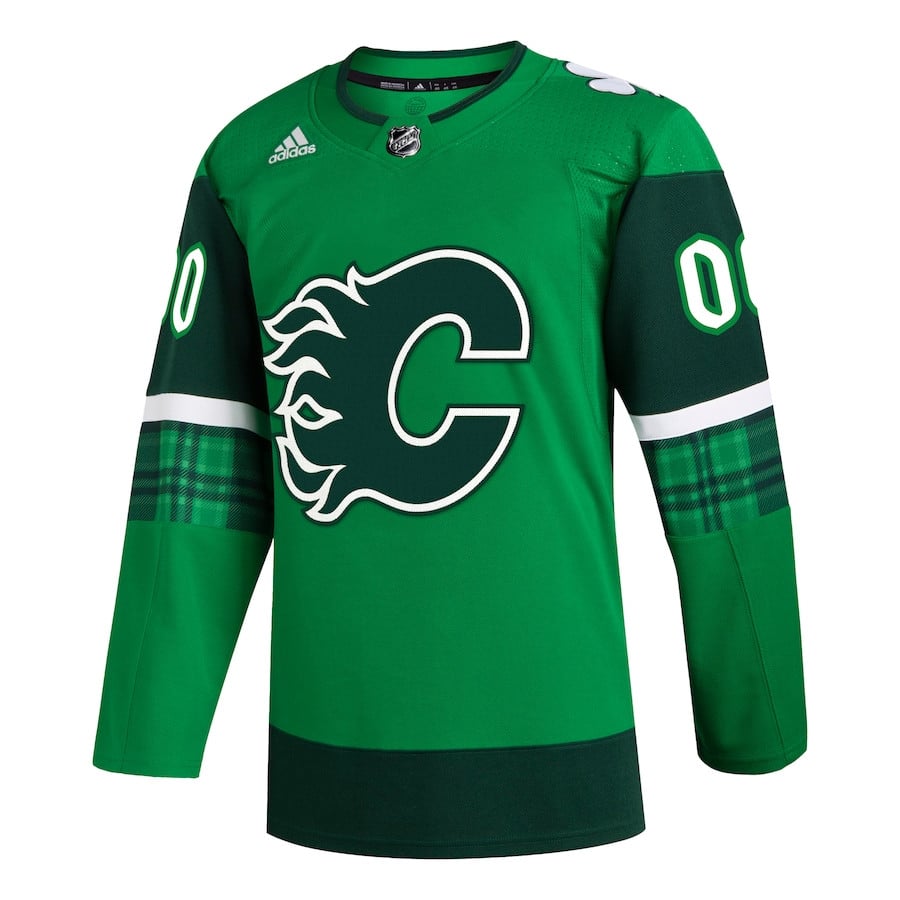 Alternative view of Calgary Flames St. Patrick's Day Custom Men Jersey - Kelly Green - JS633 