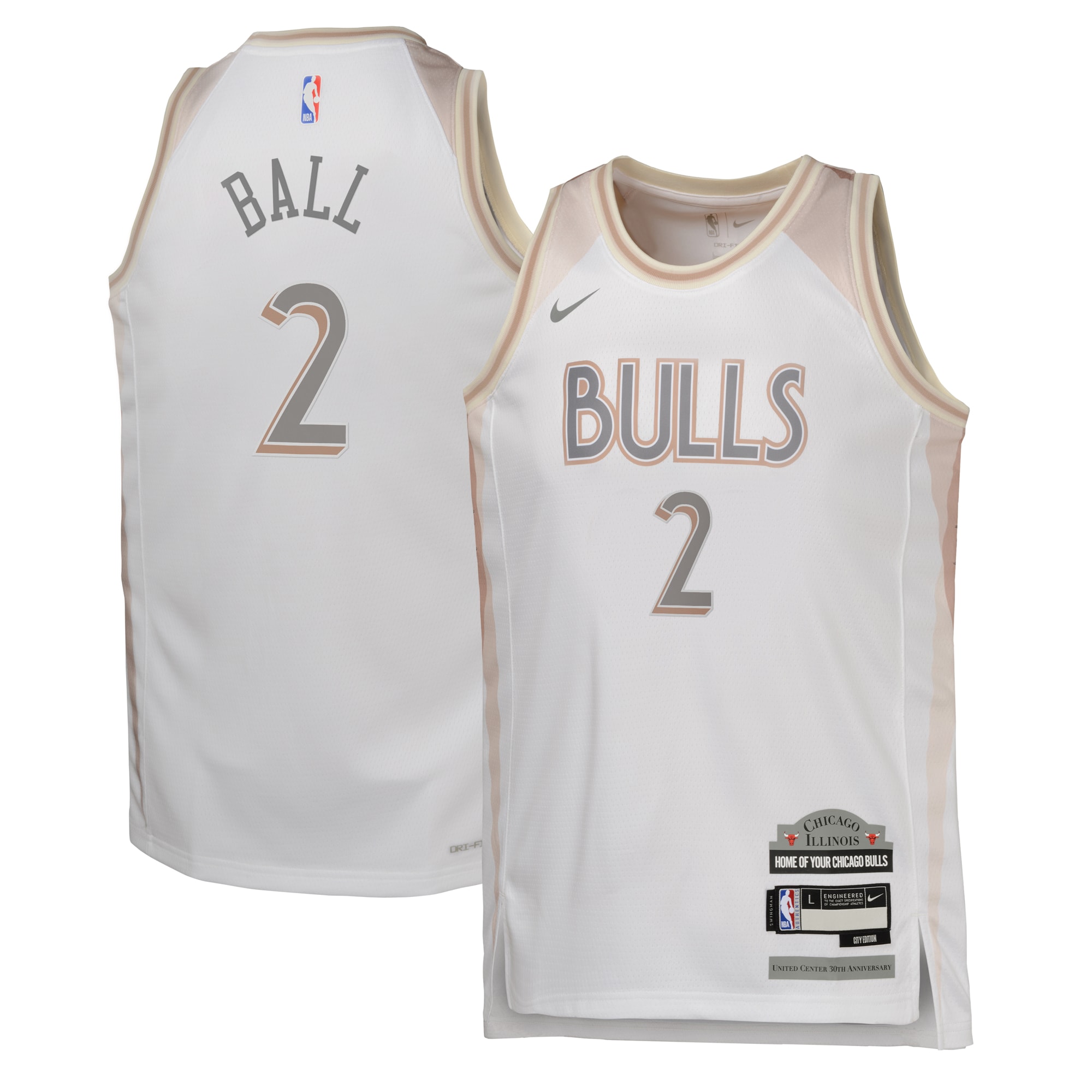 Camiseta City Edition Swingman de los Chicago Bulls Camiseta 2024 - Blanco - Lonzo Ball - Juvenil - JS776 