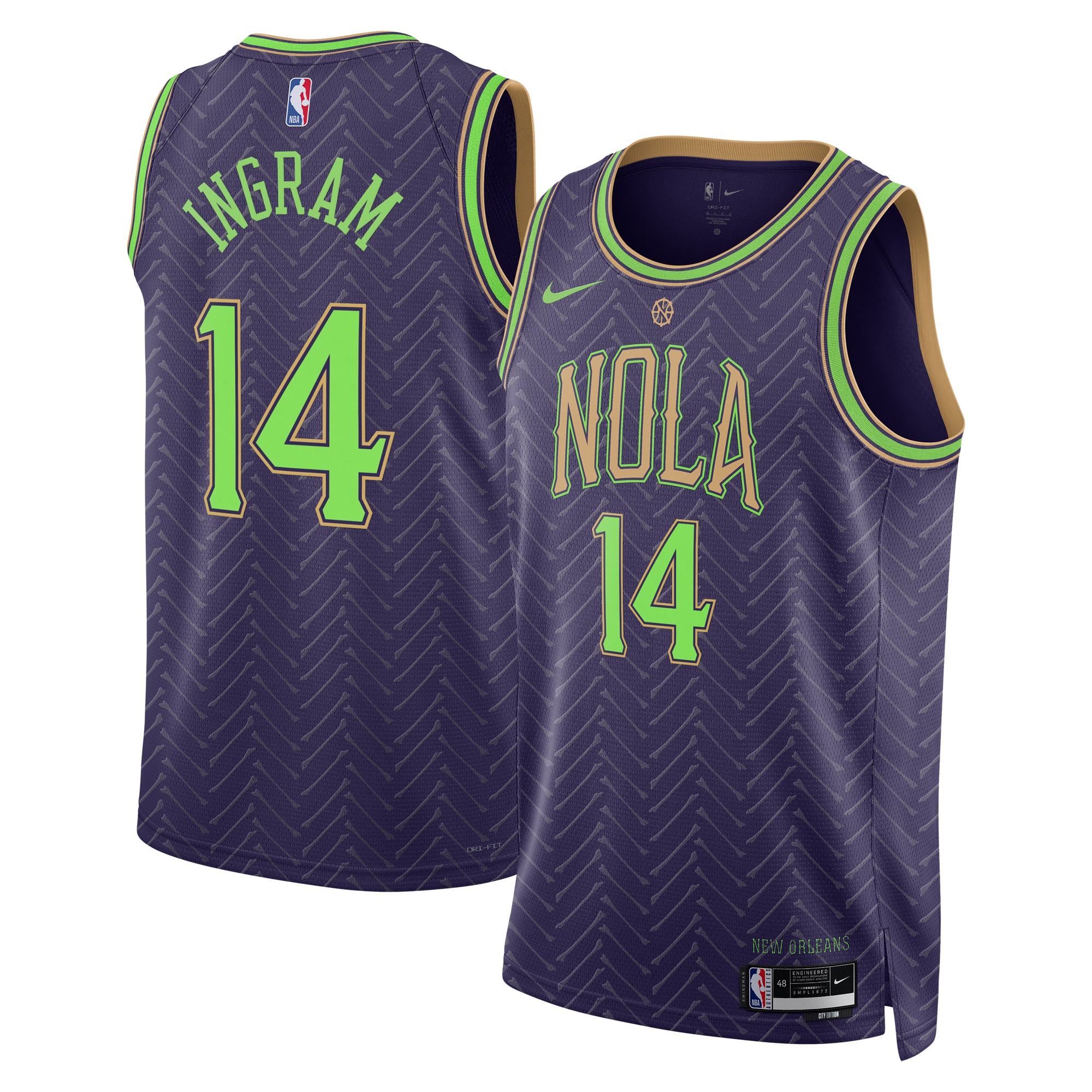 Camiseta City Edition Swingman de los New Orleans Pelicans 2024 - Púrpura - Brandon Ingram - Unisex - JS489 