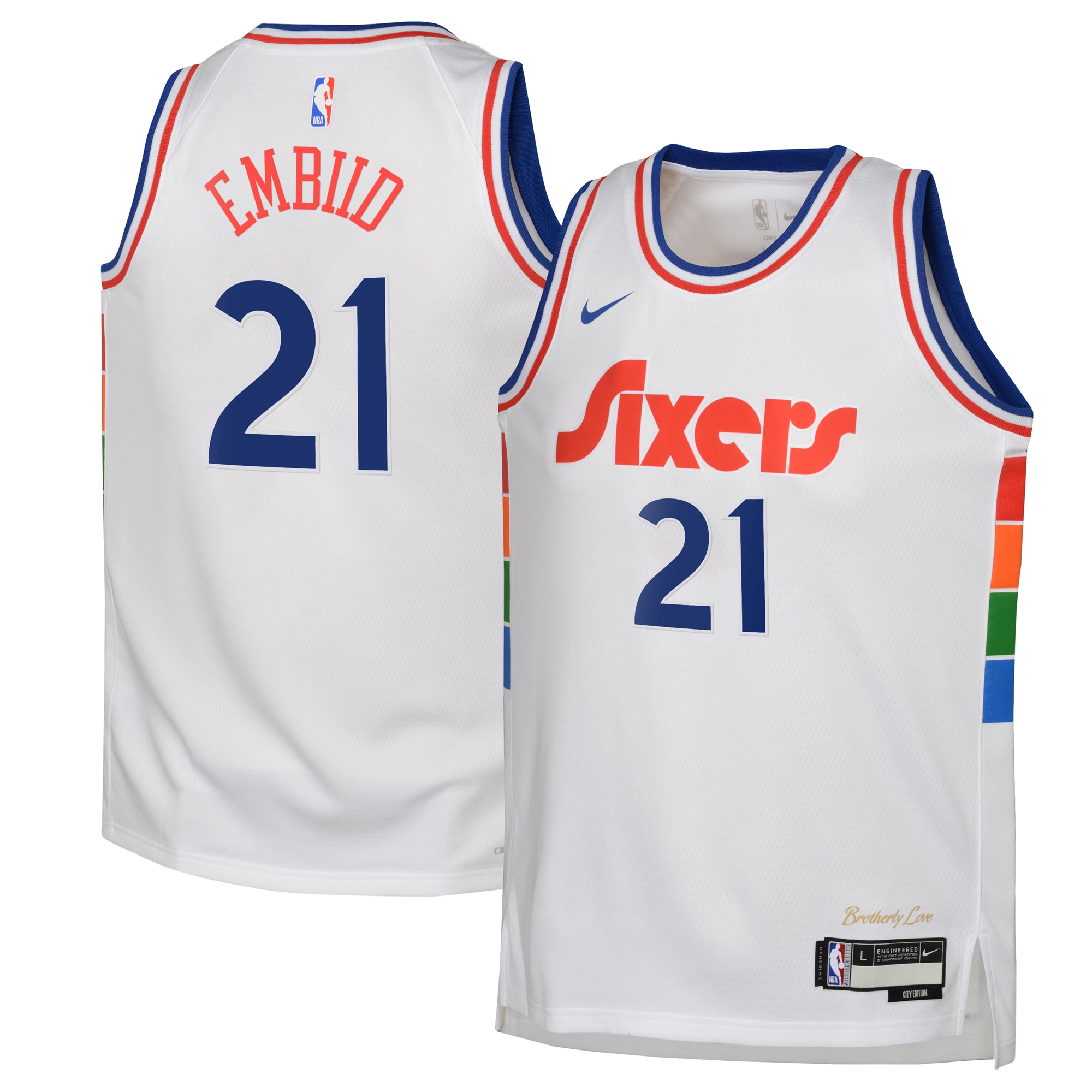 Camiseta City Edition Swingman de los Philadelphia 76ers 2024 - Blanca - Joel Embiid - Juvenil - JS870 