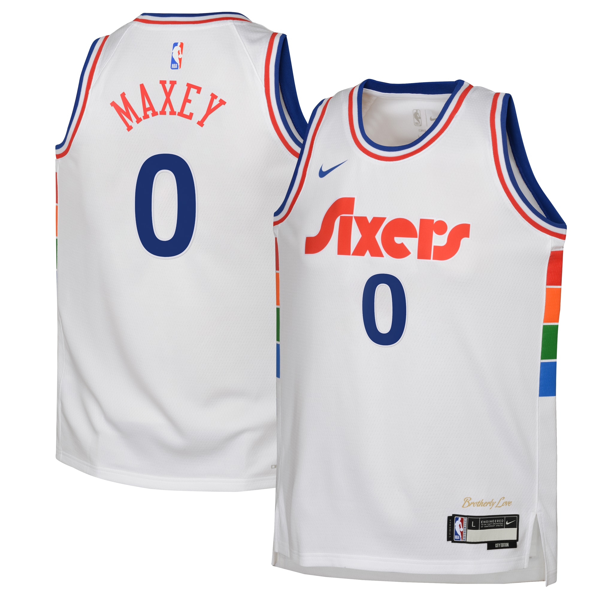Camiseta City Edition Swingman de los Philadelphia 76ers 2024 - Blanca - Tyrese Maxey - Juvenil - JS361 