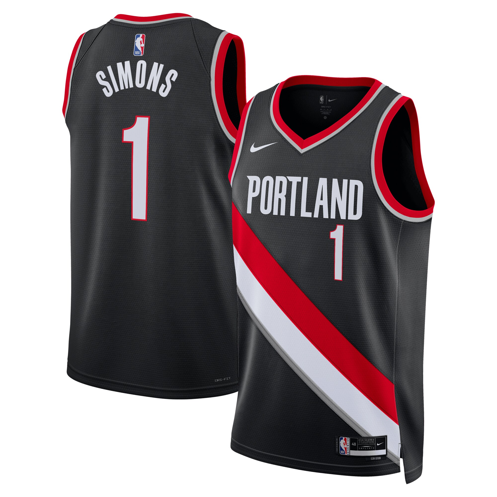 Camiseta Icon Swingman de los Portland Trail Blazers - Negro - Anfernee Simons - Jóvenes - JS943 