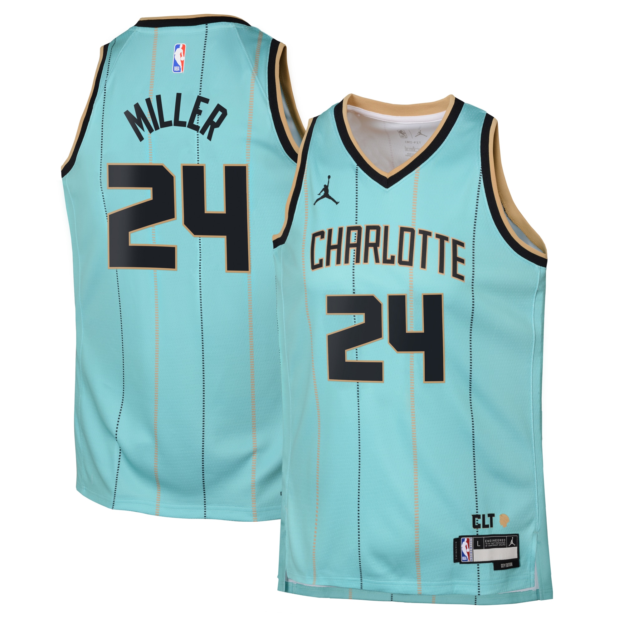Camiseta Jordan Brand City Edition Swingman de los Charlotte Hornets 2024 - Verde azulado - Brandon Miller - Juvenil - JS900 