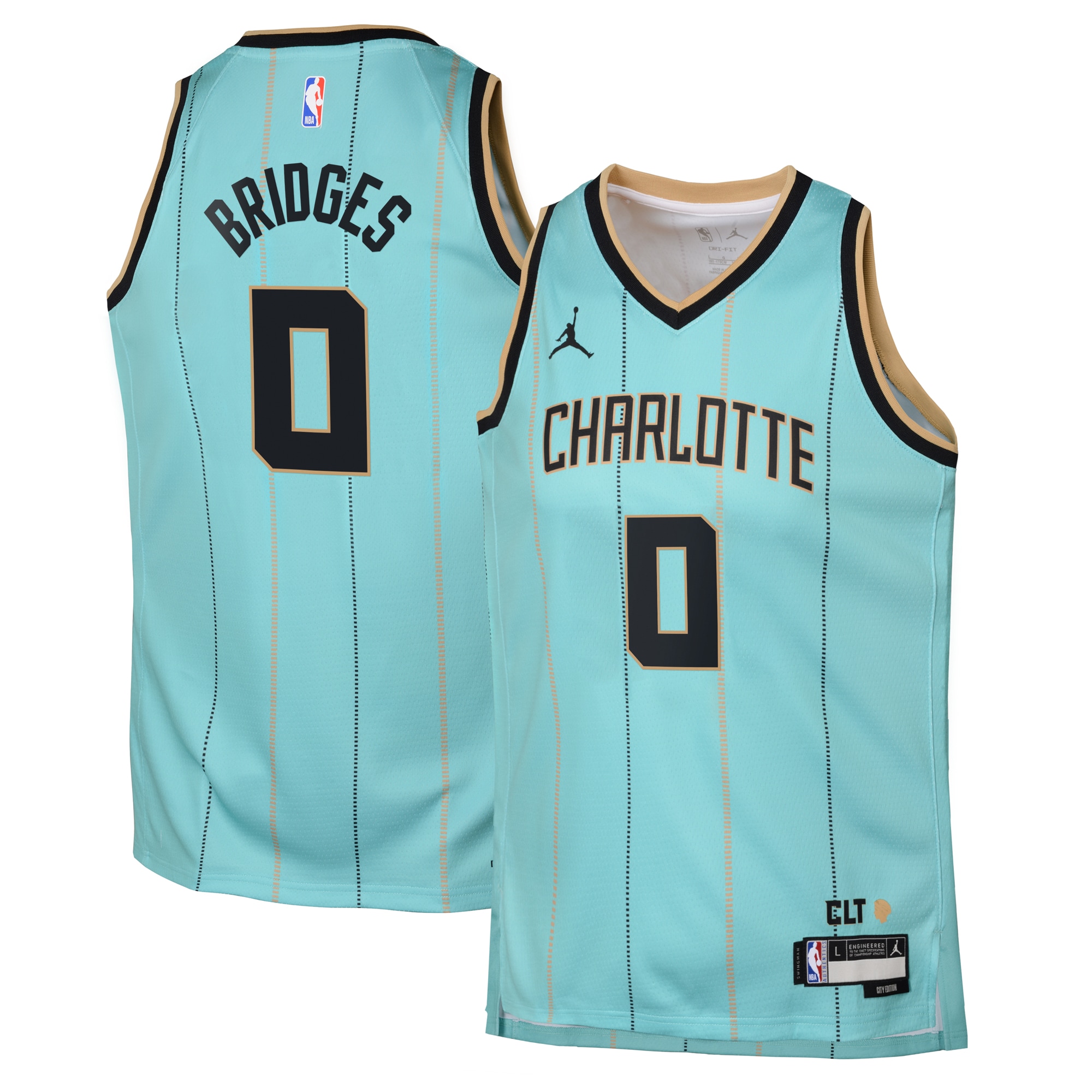 Camiseta Jordan Brand City Edition Swingman de los Charlotte Hornets 2024 - Verde azulado - Miles Bridges - Juvenil - JS873 