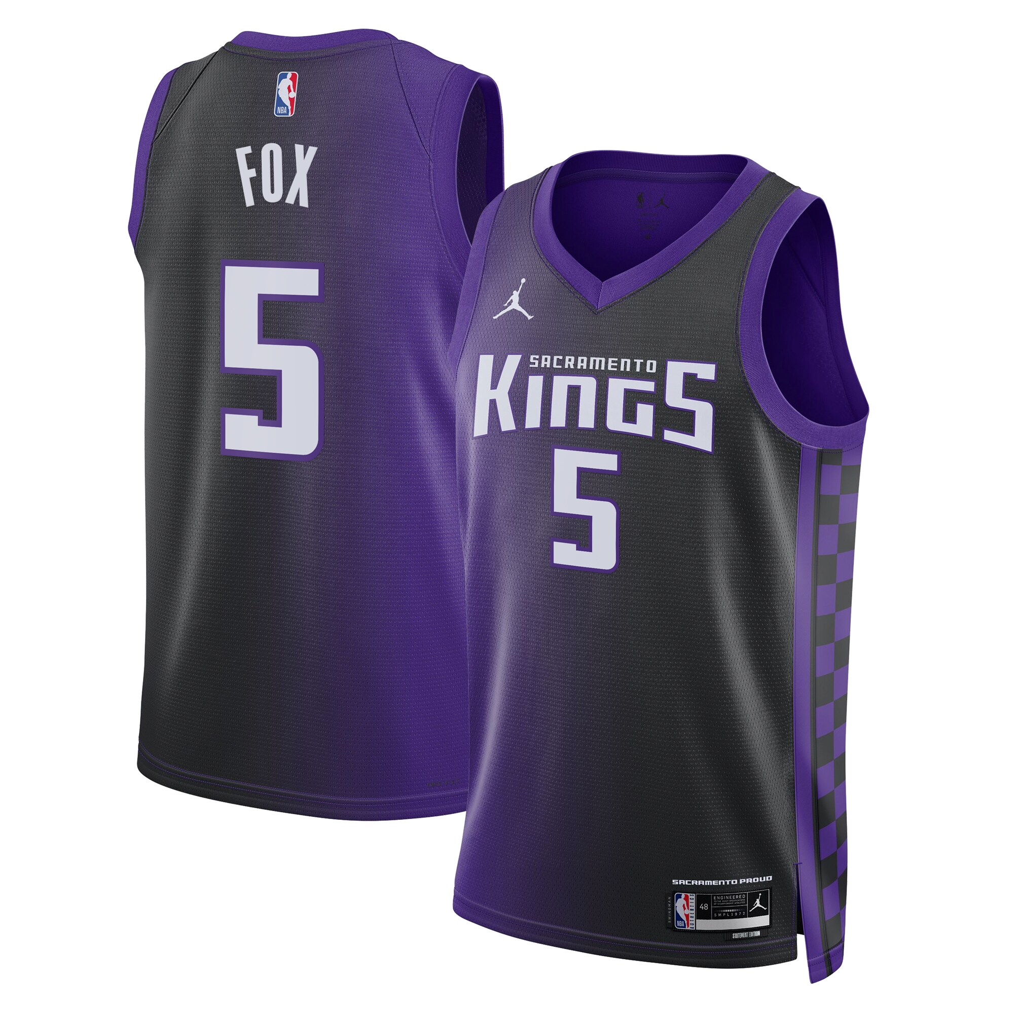 Camiseta Sacramento Kings Jordan Brand Statement Edition Swingman - Púrpura - De'Aaron Fox - Unisex - JS112 