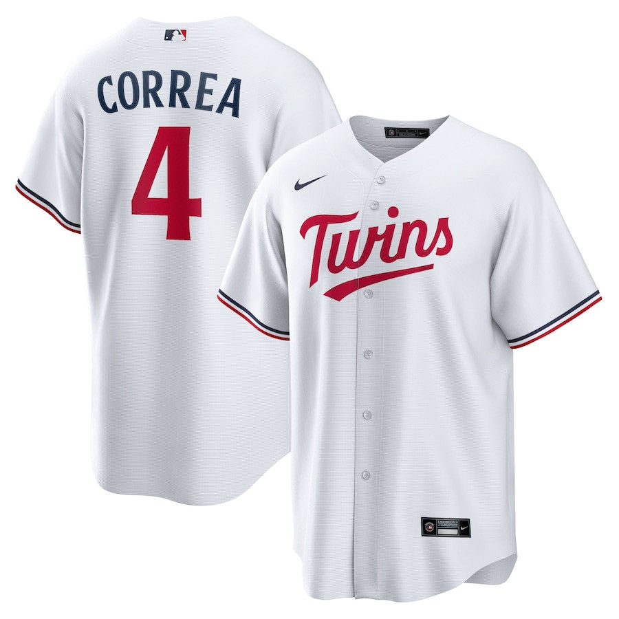 Carlos Correa 4 Minnesota Twins Team Logo Home Men Jersey - White 