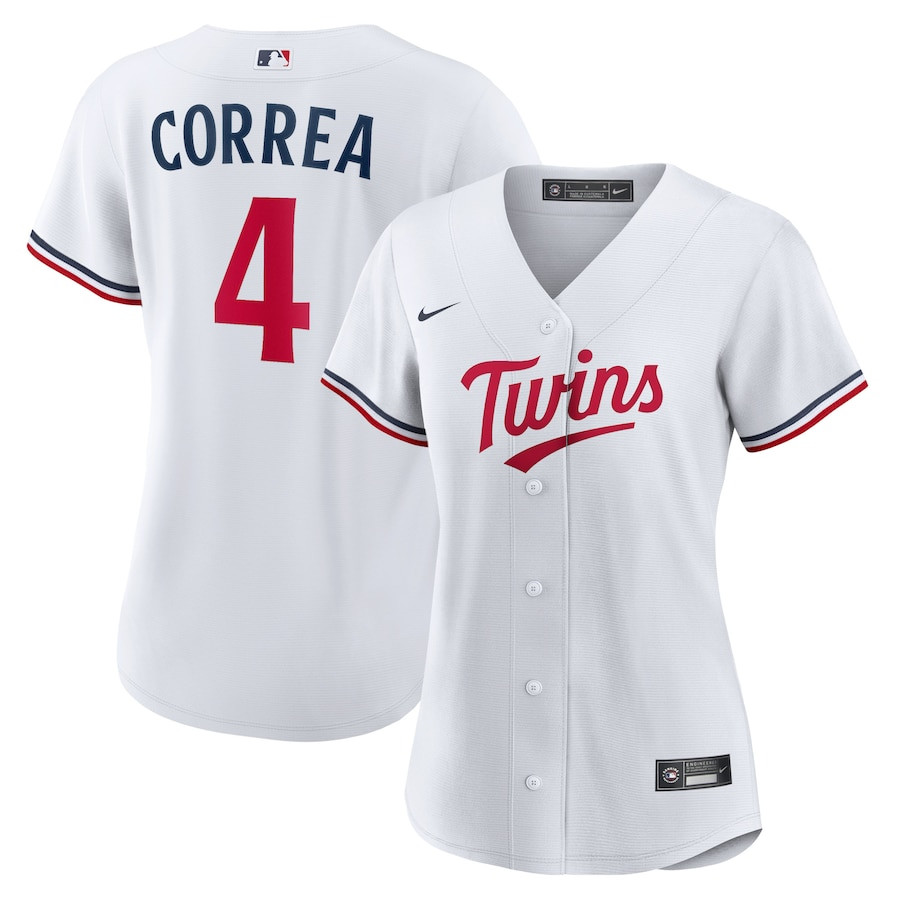 Carlos Correa 4 Minnesota Twins Team Logo Home Women Jersey - White 