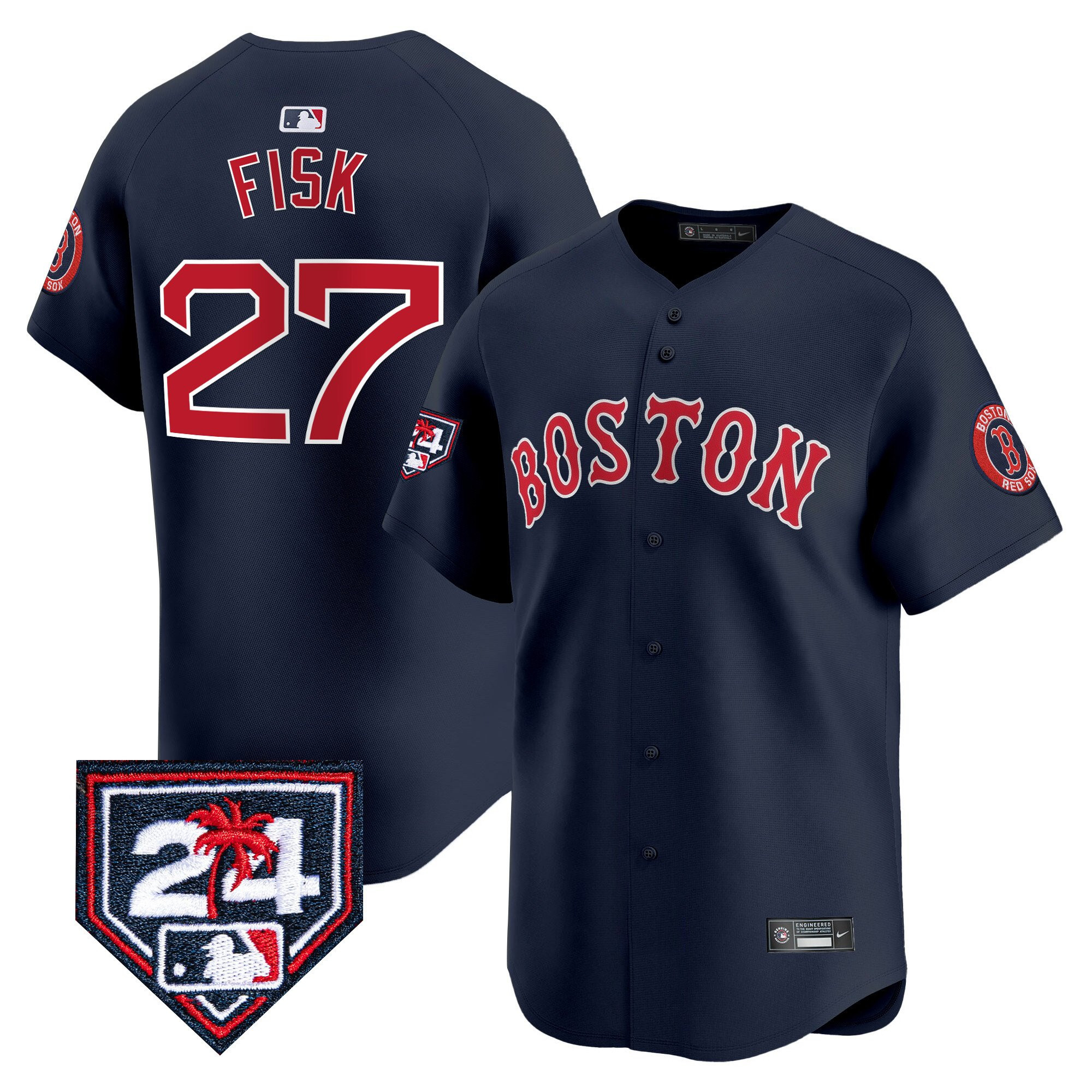 Carlton Fisk 27 Boston Red Sox 2024 Spring Training Men Jersey - Navy