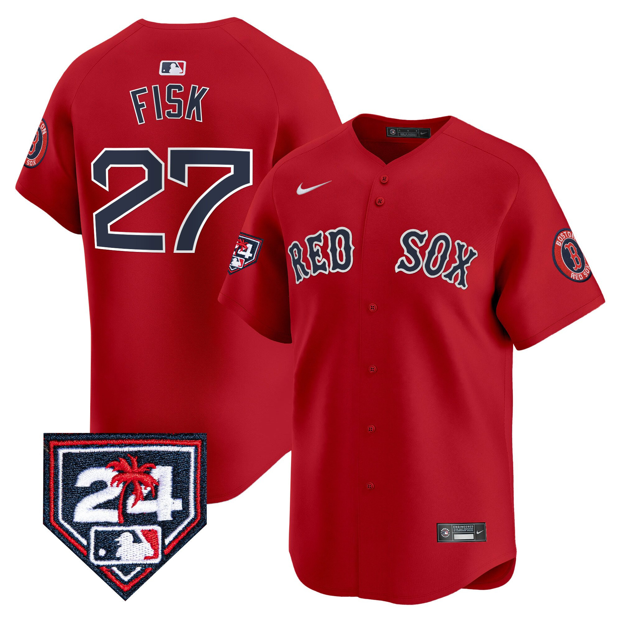 Carlton Fisk 27 Boston Red Sox 2024 Spring Training Men Jersey - Red