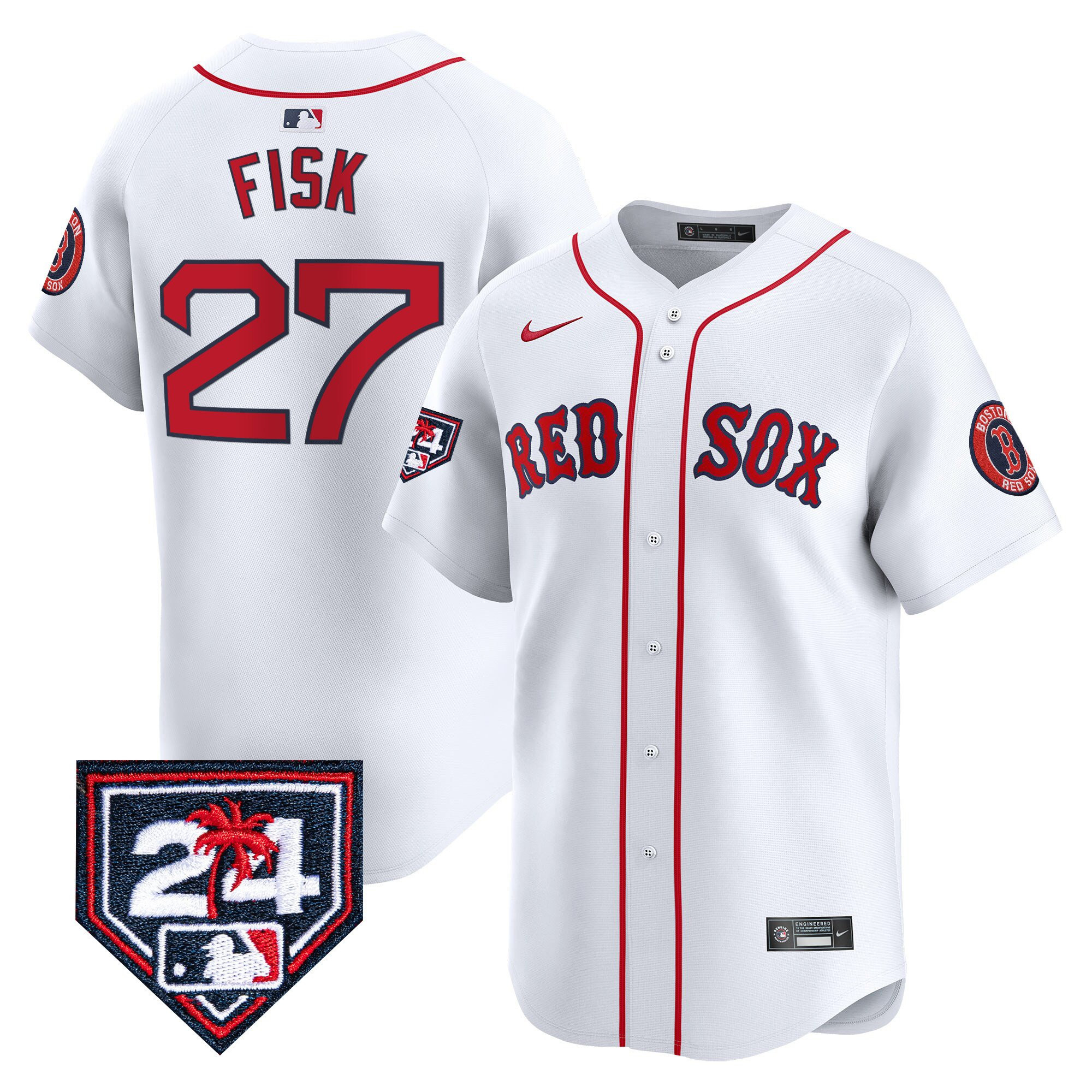 Carlton Fisk 27 Boston Red Sox 2024 Spring Training Men Jersey - White