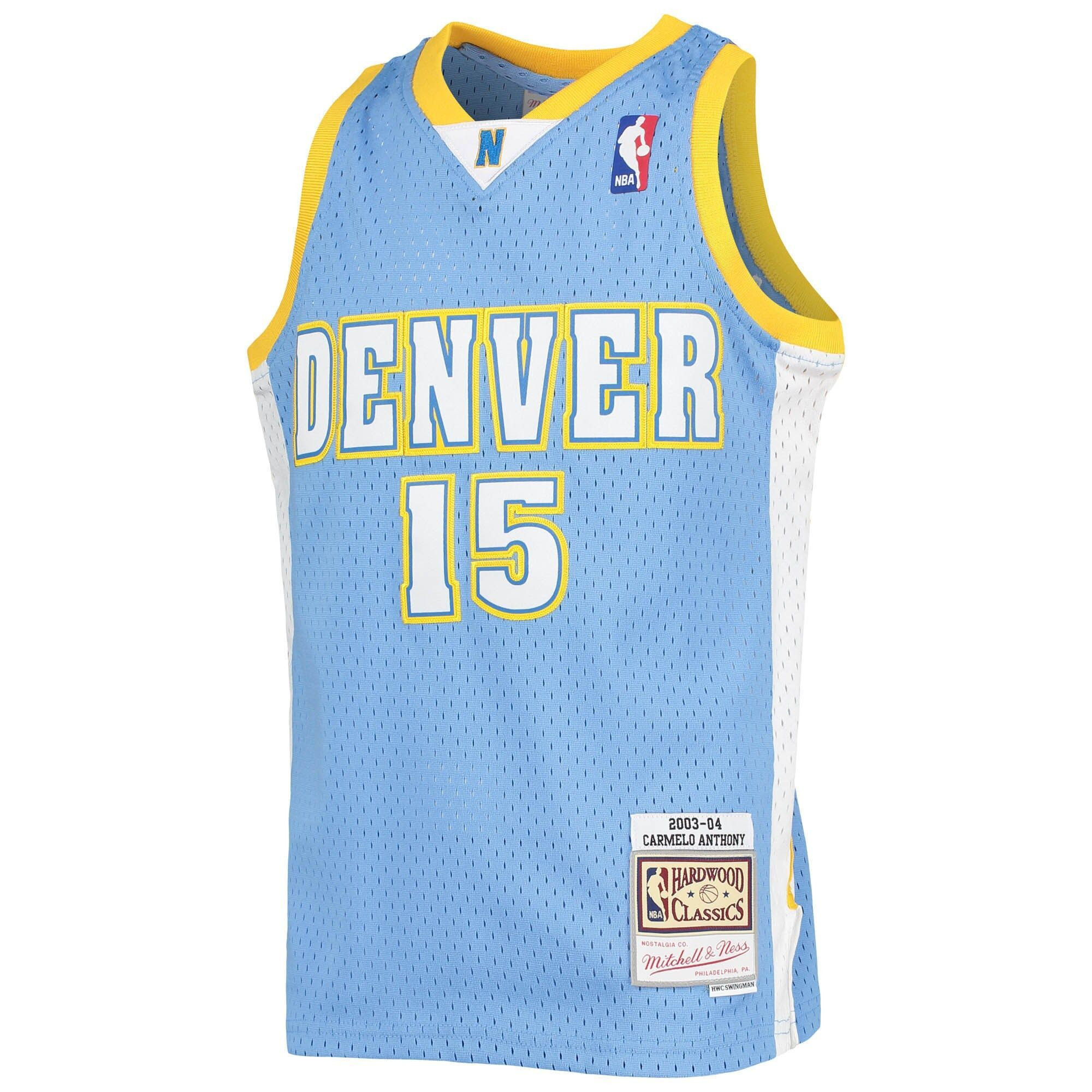 Alternative view of Carmelo Anthony Denver Nuggets Mitchell & Ness Youth 2003-04 Hardwood Classics Swingman Jersey - Powder Blue - JS483 