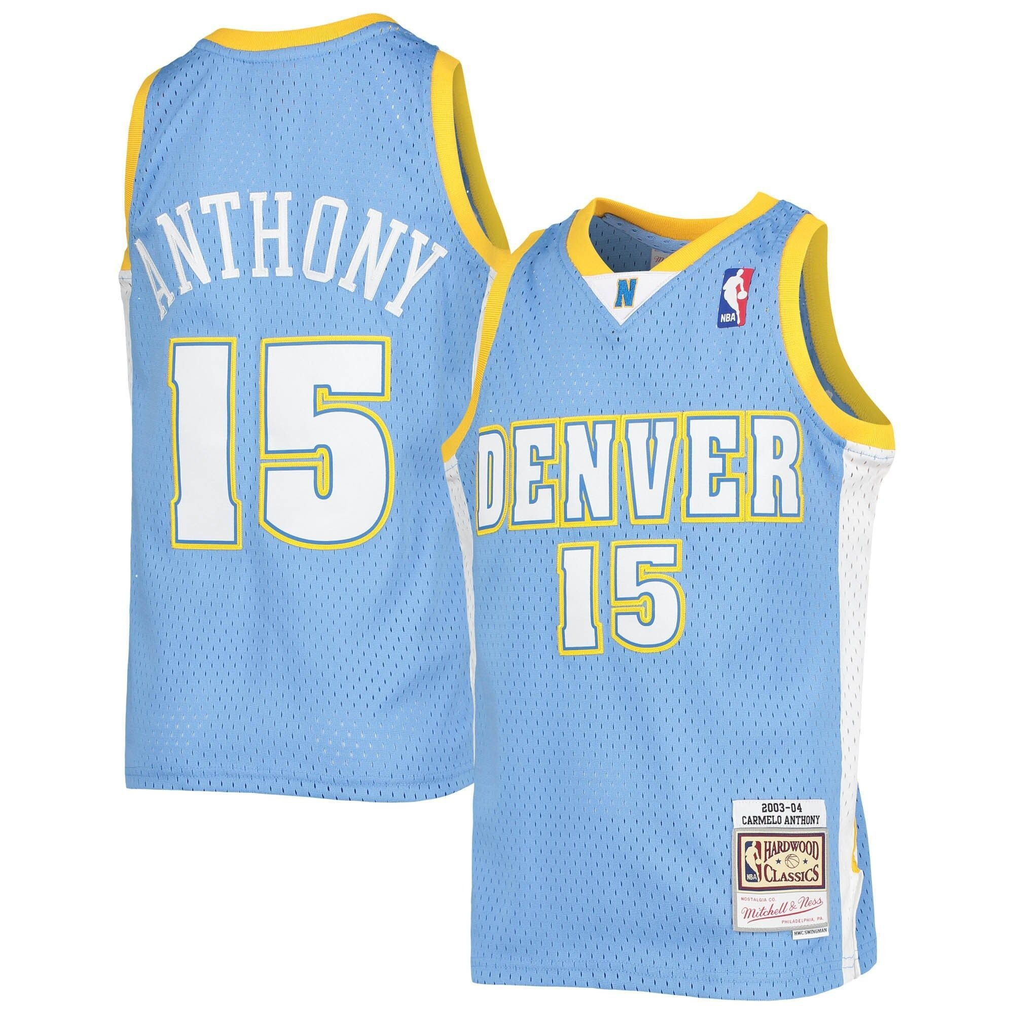 Carmelo Anthony Denver Nuggets Mitchell & Ness Youth 2003-04 Hardwood Classics Swingman Jersey - Powder Blue - JS483 