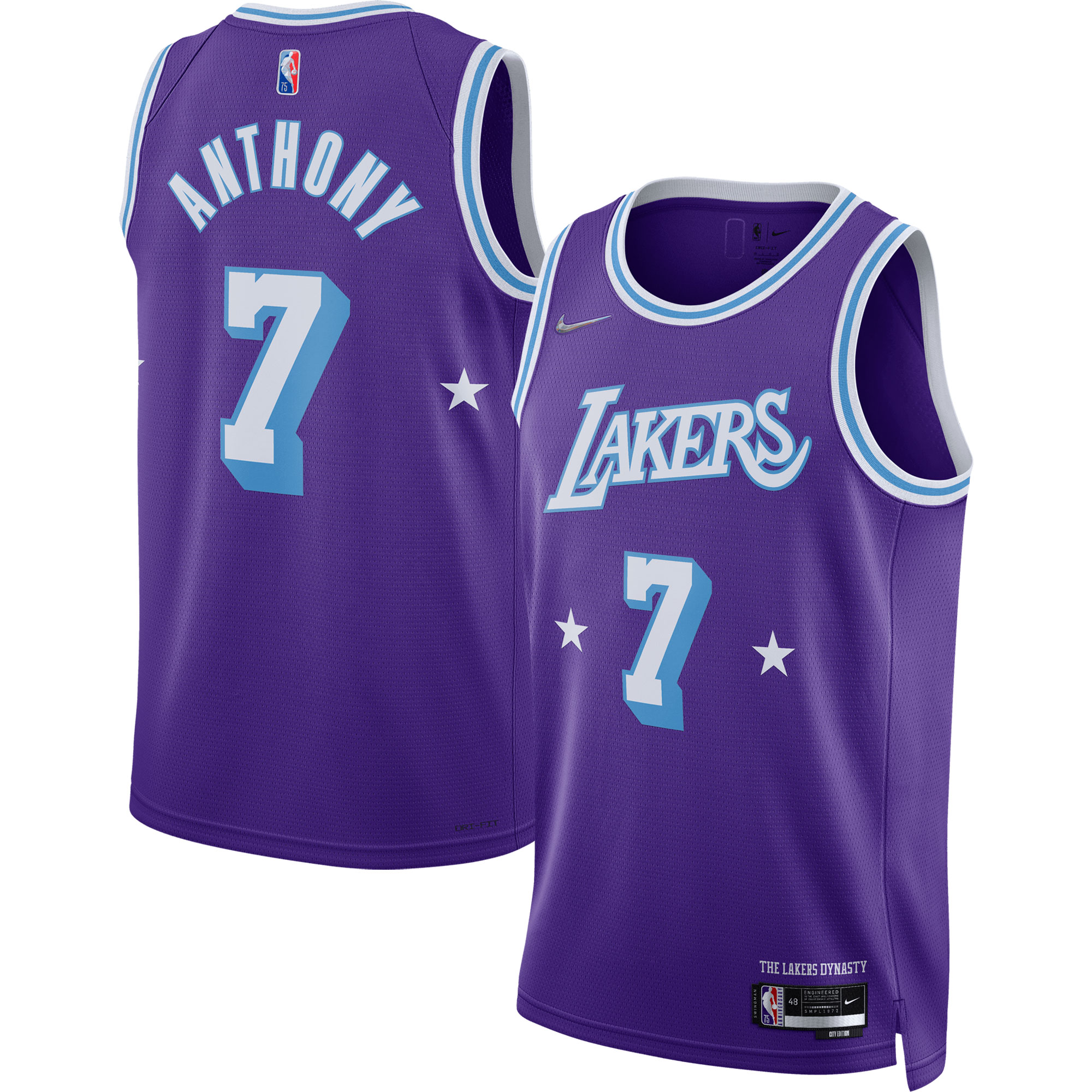 Alternative view of Carmelo Anthony Los Angeles Lakers 2021/22 Swingman Jersey - City Edition - Purple