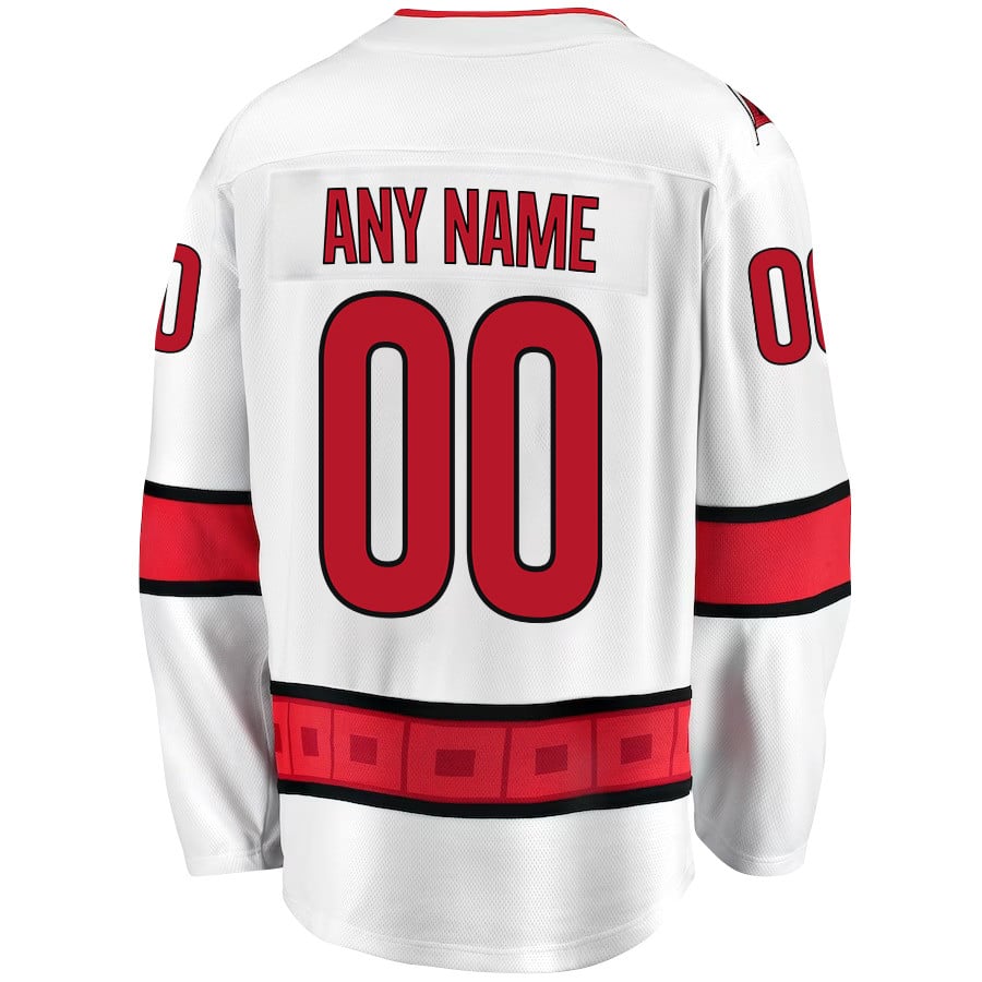 Alternative view of Carolina Hurricanes Stanley Cup 2023 Playoffs Patch Away Breakaway Custom Men Jersey - White - JS986 