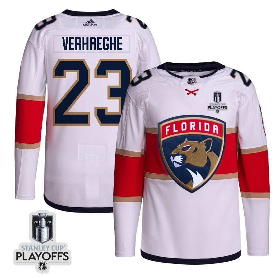 Carter Verhaeghe 23 Florida Panthers 2024 NHL Playoffs Patch Away Jersey Customized - Men, White - JS686 