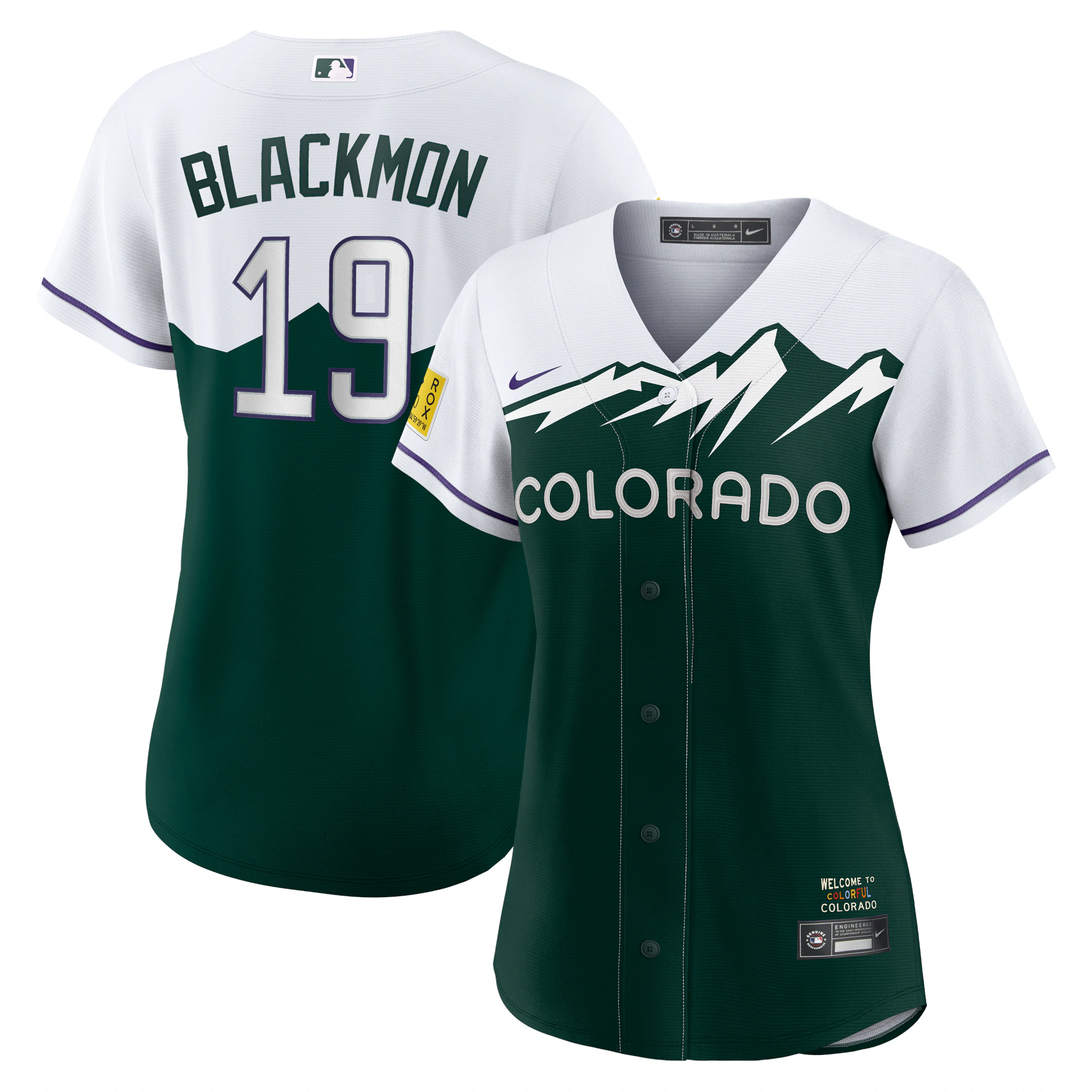 Alternative view of Charlie Blackmon Colorado Rockies Women’s City Connect Replica Player Jersey – White/forest Green