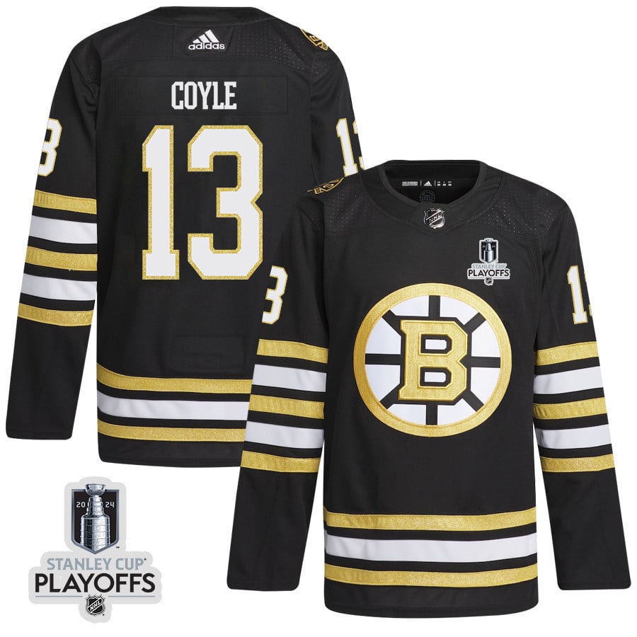 Charlie Coyle 13 Boston Bruins 2024 NHL Playoffs Patch Home Jersey - Men, Black - JS118 