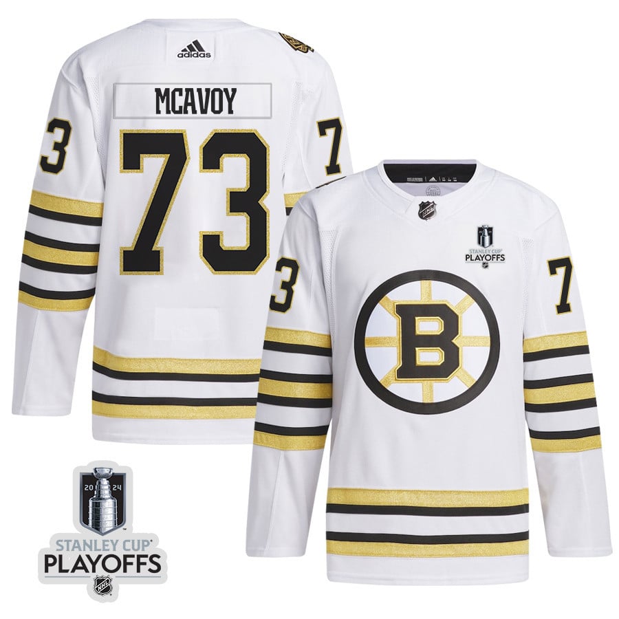 Charlie McAvoy 73 Boston Bruins 2024 NHL Playoffs Patch Away Jersey - Men, White - JS653 