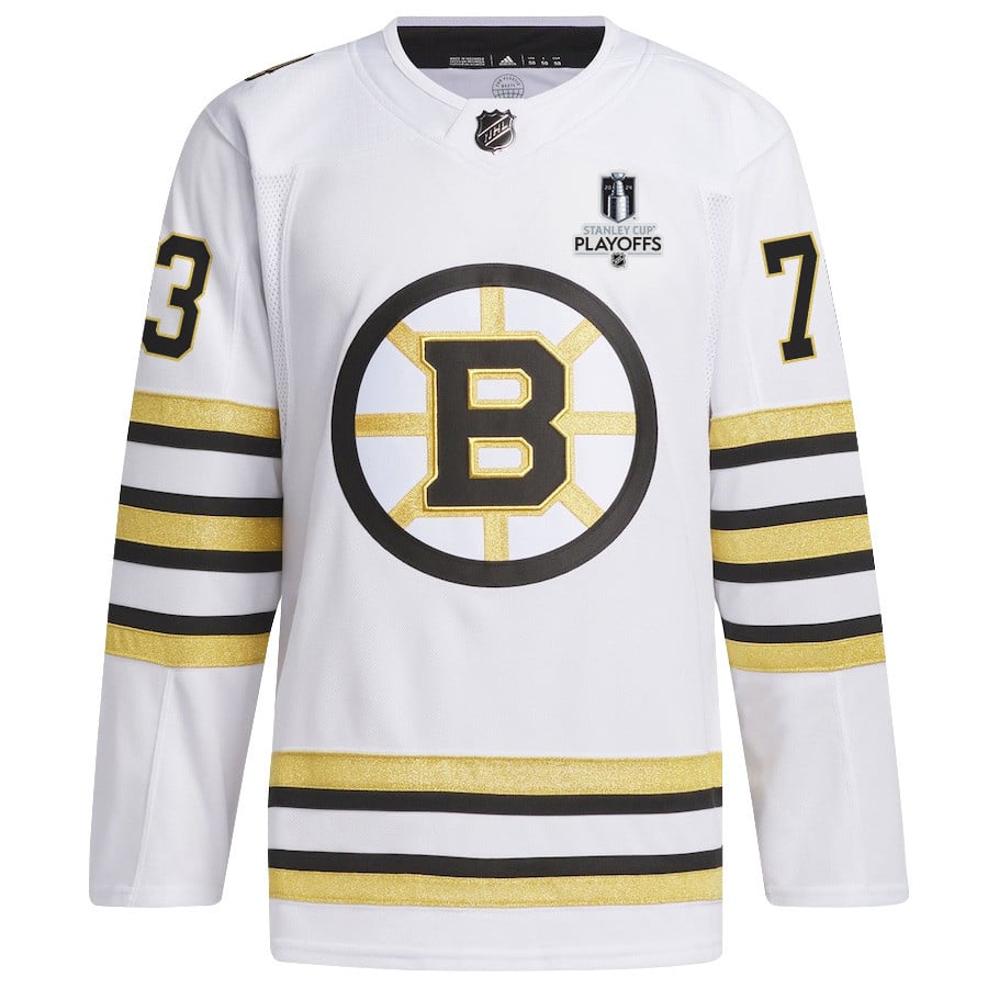 Alternative view of Charlie McAvoy 73 Boston Bruins 2024 NHL Playoffs Patch Away Jersey - Men, White - JS653 