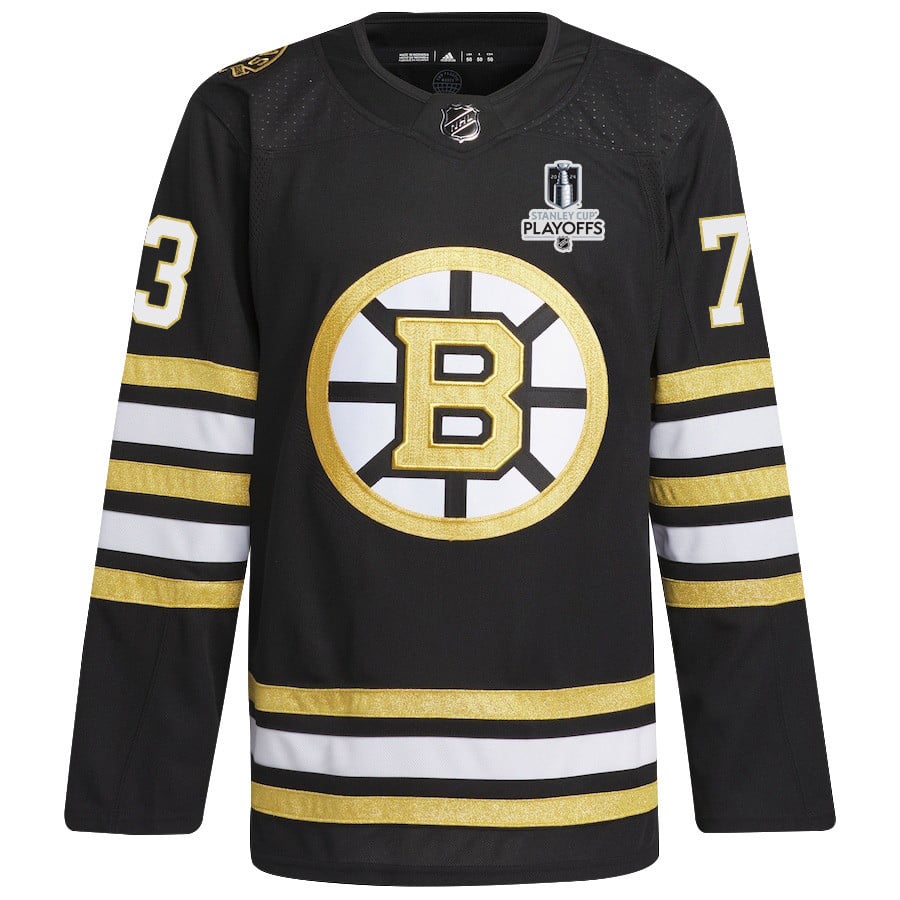 Alternative view of Charlie McAvoy 73 Boston Bruins 2024 NHL Playoffs Patch Home Jersey - Men, Black - JS272 