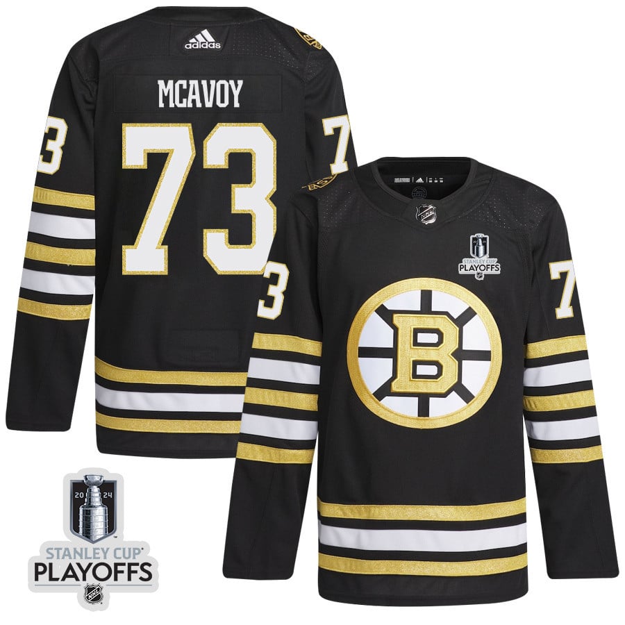 Charlie McAvoy 73 Boston Bruins 2024 NHL Playoffs Patch Home Jersey - Men, Black - JS272 