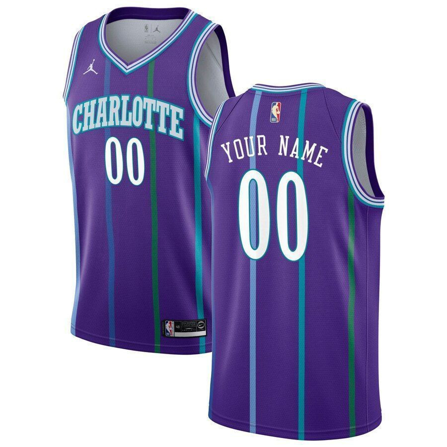 Charlotte Hornets Hardwood Classics Custom Swingman Jersey - Purple - JS507 
