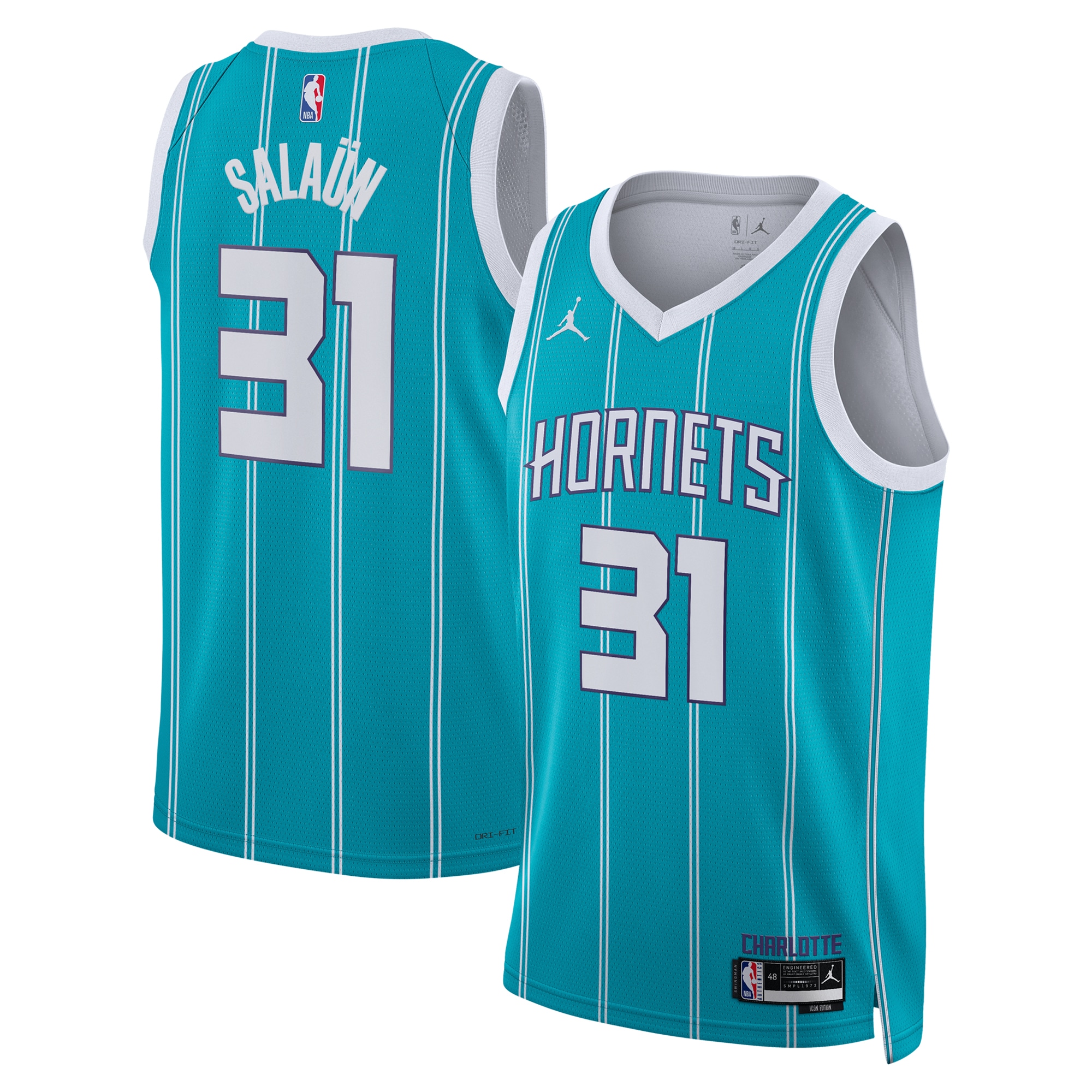 Charlotte Hornets Jordan Brand Icon Edition Swingman Jersey - Teal - Tidjane Salaün - Unisex - JS462 
