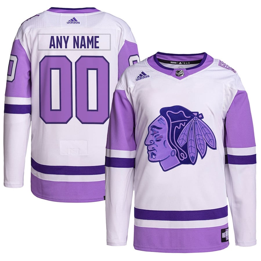 Chicago Blackhawks Hockey Fights Cancer Primegreen Custom Men Jersey - White/Purple - JS539 