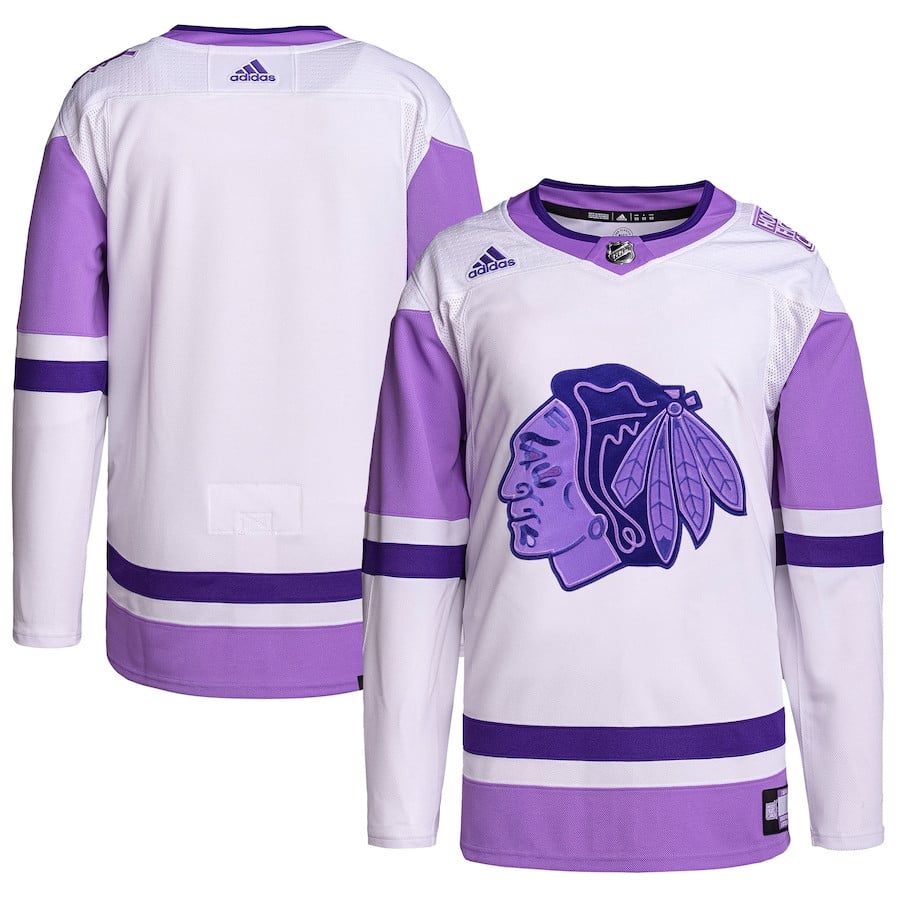 Chicago Blackhawks Hockey Fights Cancer Primegreen Men Jersey - White/Purple - JS613 