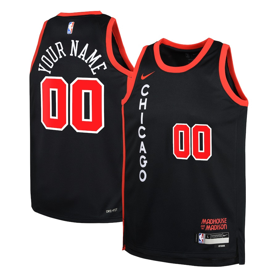 Chicago Bulls 2023/24 City Edition Swingman Custom YOUTH Jersey - Black - JS943 