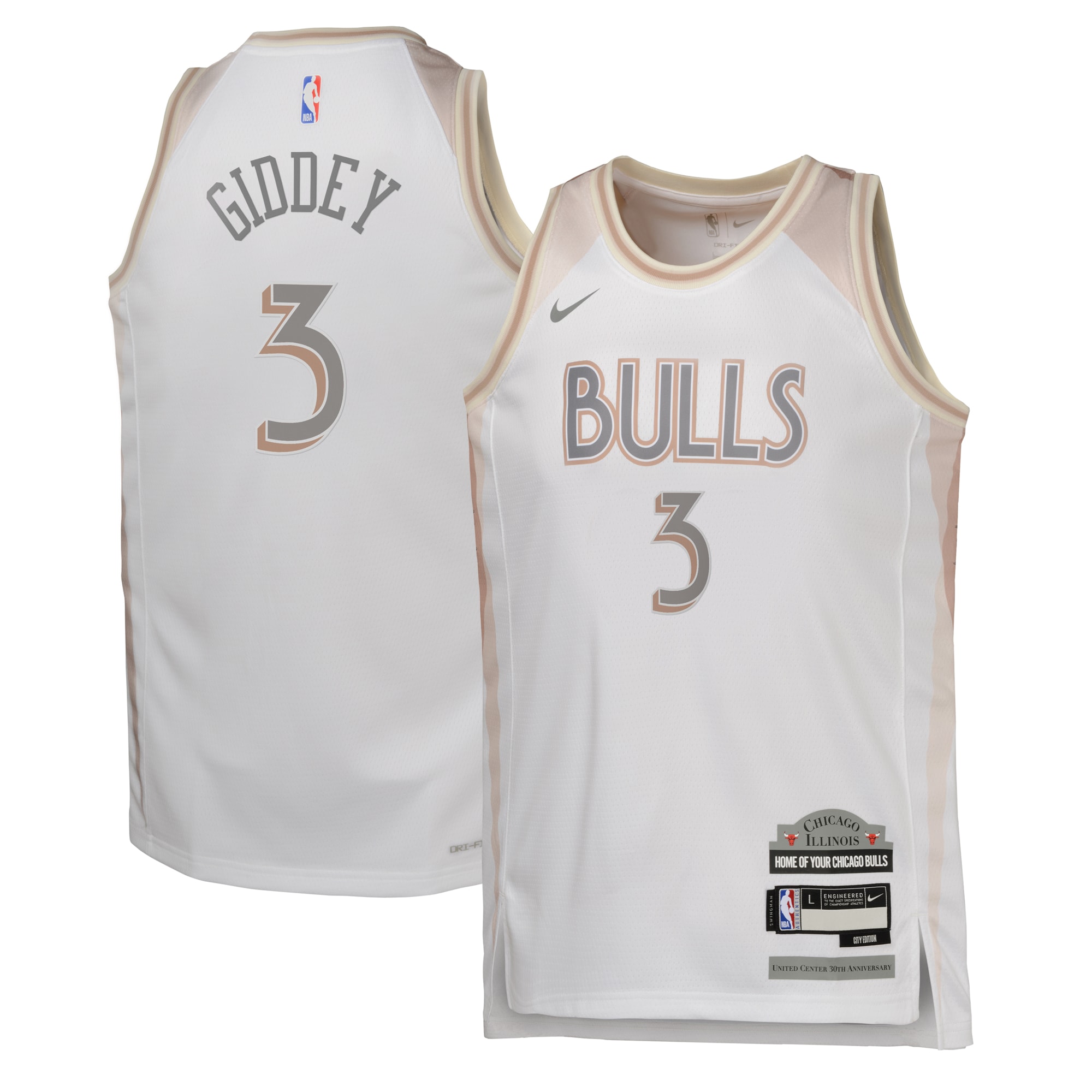 Chicago Bulls City Edition Swingman Jersey 2024 - White - Josh Giddey - Youth - JS923 