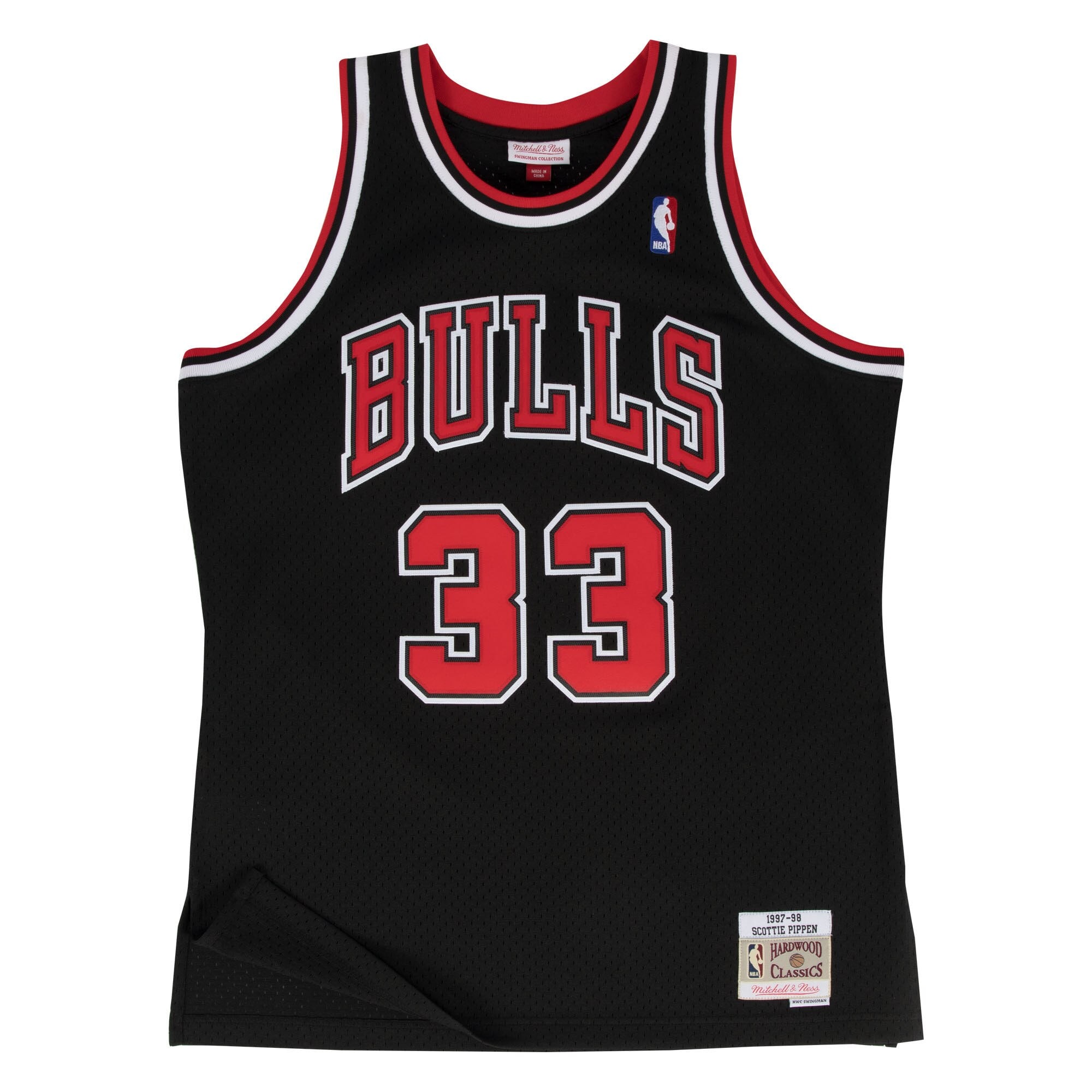 Alternative view of Chicago Bulls Scottie Pippen 1997-98 Hardwood Classics Alternate Swingman Jersey By Mitchell & Ness - Black - Mens - JS684 