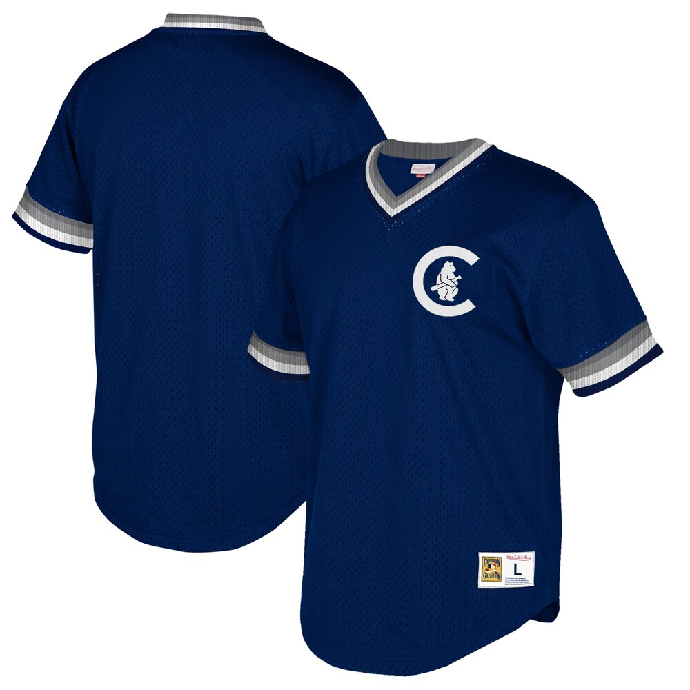 Chicago Cubs Mitchell & Ness Big & Tall Cooperstown Collection Mesh Wordmark V-neck Jersey - Navy