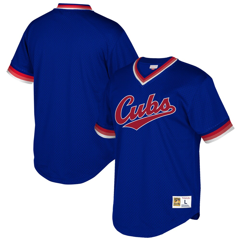 Chicago Cubs Mitchell & Ness Cooperstown Collection Mesh Wordmark V-neck Jersey - Royal