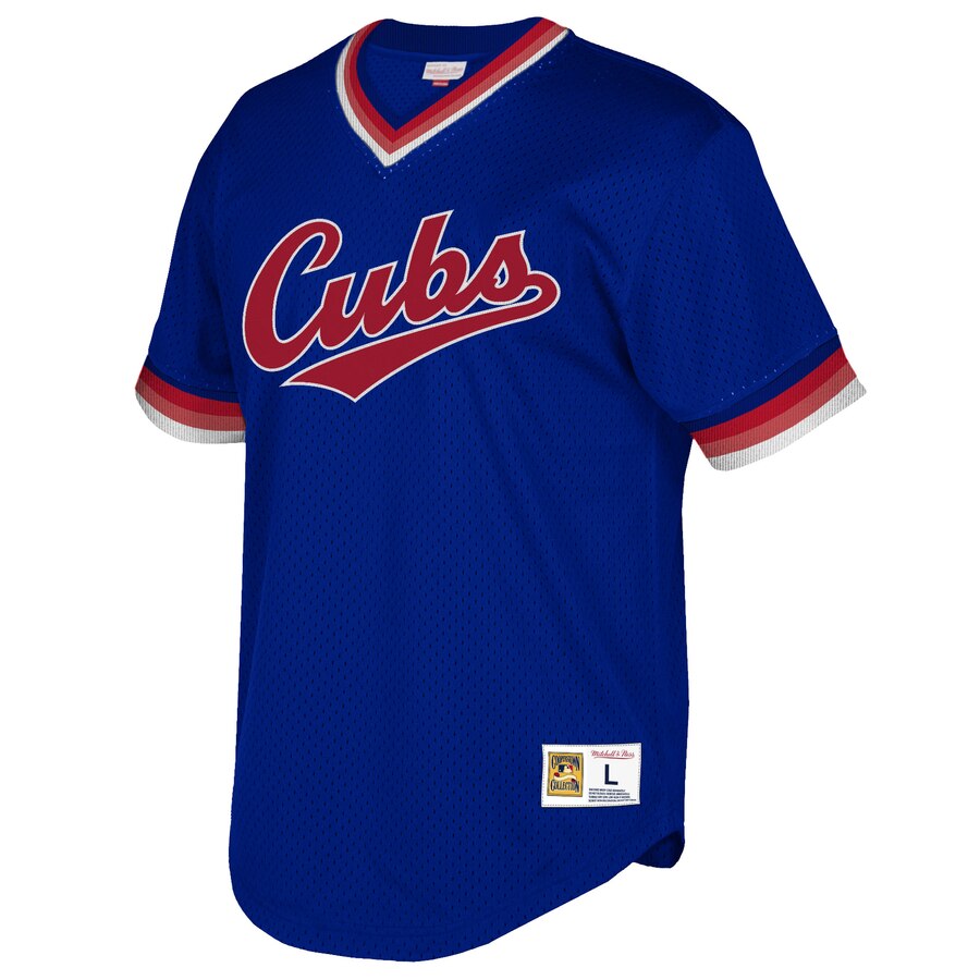 Alternative view of Chicago Cubs Mitchell & Ness Youth Cooperstown Collection Mesh Wordmark V-neck Jersey - Navy