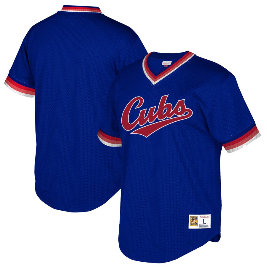 Chicago Cubs Mitchell & Ness Youth Cooperstown Collection Mesh Wordmark V-neck Jersey - Navy