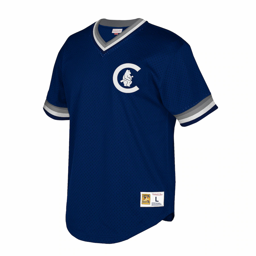 Alternative view of Chicago Cubs Mitchell And Ness Big And Tall Cooperstown Collection Mesh Wordmark V-neck Jersey - Navy