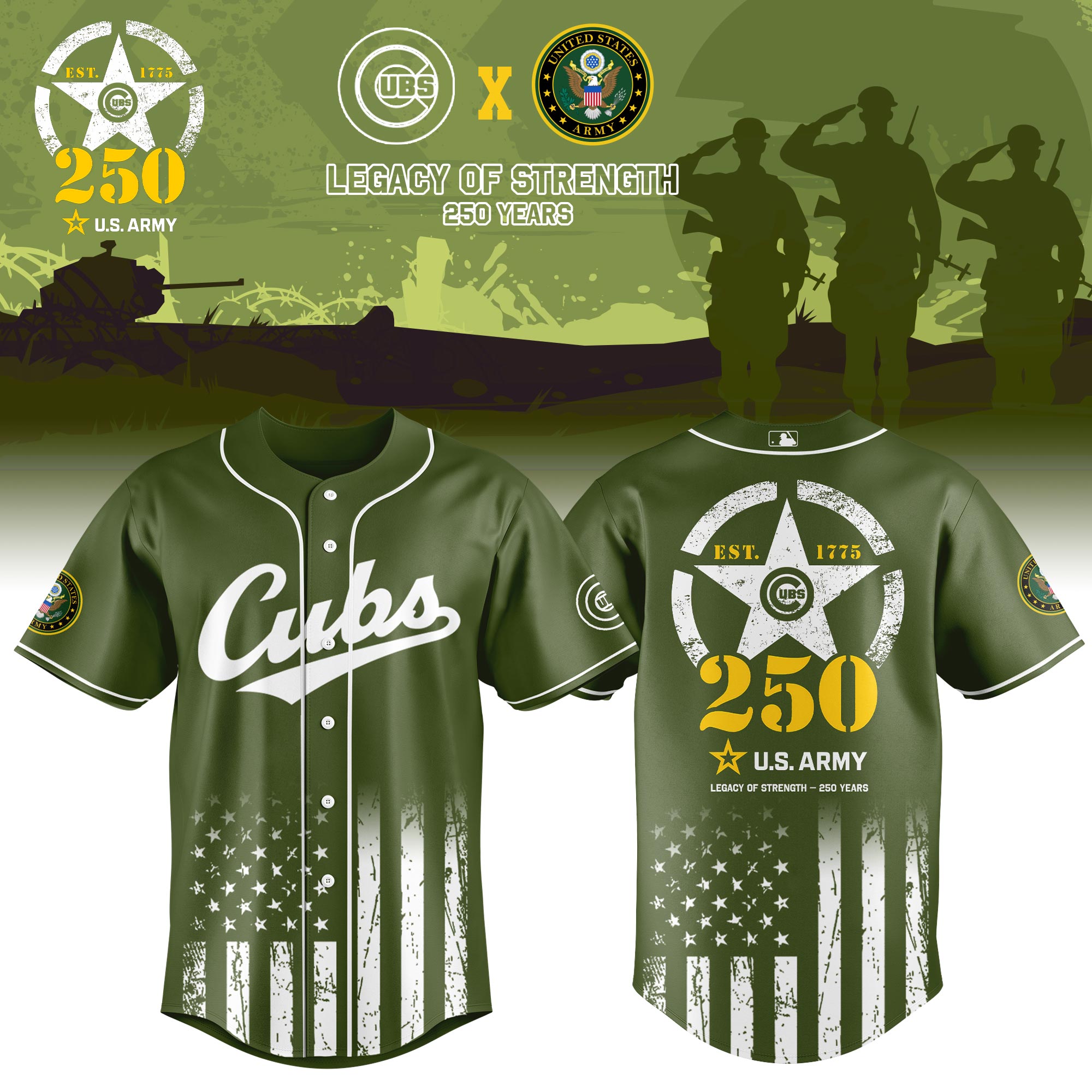 Chicago Cubs Mlb X Usa Legacy Of Strength Baseball Jersey