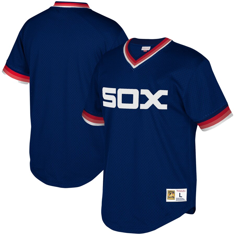Chicago White Sox Mitchell & Ness Youth Cooperstown Collection Mesh Wordmark V-neck Jersey - Navy