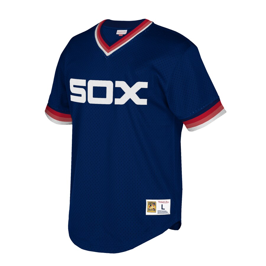 Alternative view of Chicago White Sox Mitchell And Ness Big And Tall Cooperstown Collection Mesh Wordmark V-neck Jersey - Navy