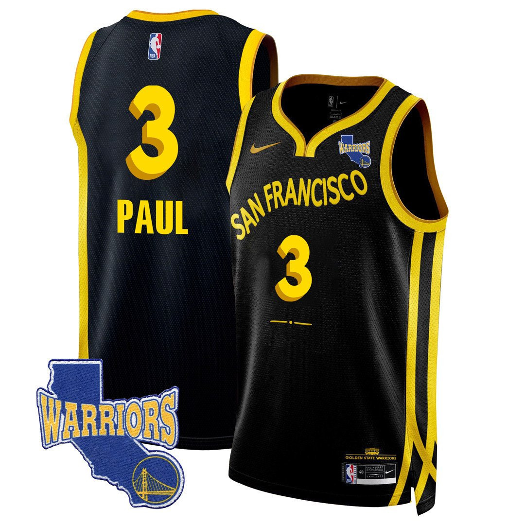 Chris Paul 3 Golden State Warriors California Patch 2023/24 City Edition Swingman Jersey - Black - JS884 